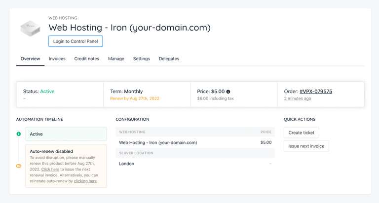 web hosting iron dashboard