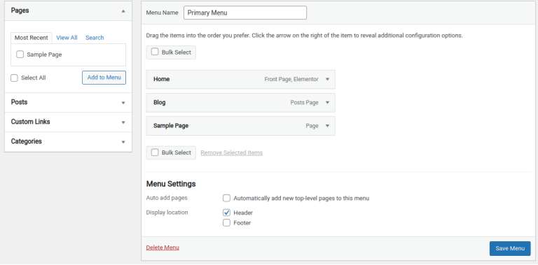 wordpress create menu