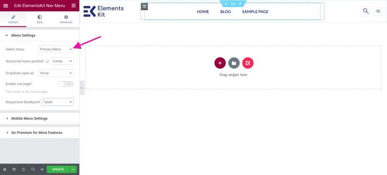 edit header menu
