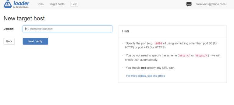 Sign Up on Loader.io 3