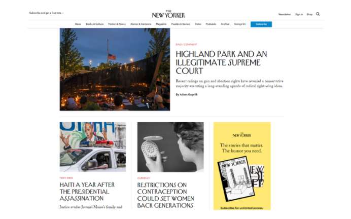 the new yorker website homepage