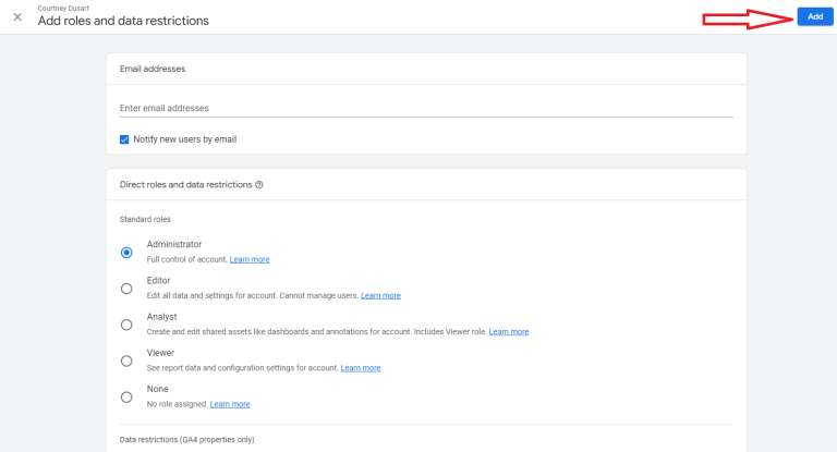 Add the New User to GA