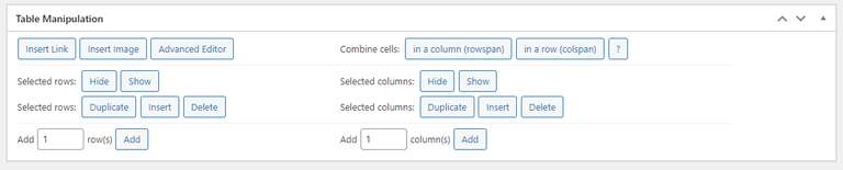 tablepress add content rows or columns