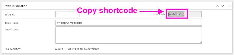 tablepress copy table shortcode