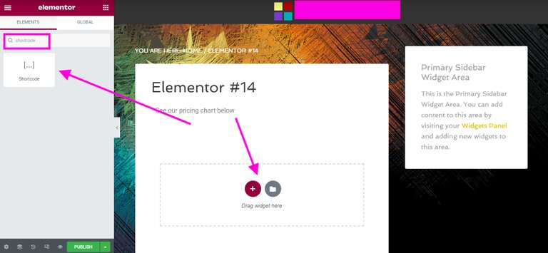 elementor drag shortcode