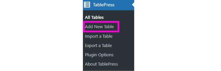 tablepress add new table