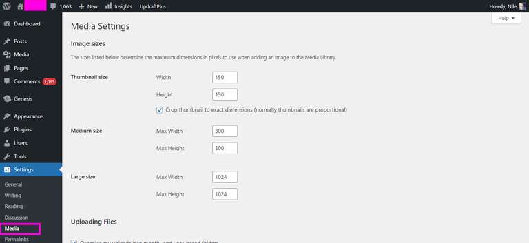 wordpress media image size settings