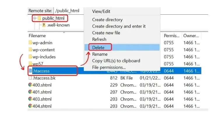 delete htaccess file