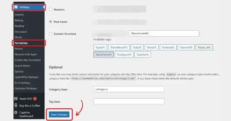save wordpress permalink settings