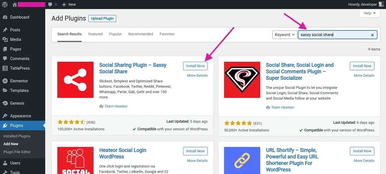 Install Sassy Social Share