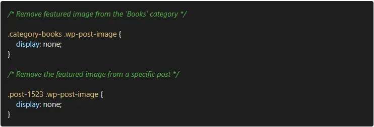 css code to remove all featured images