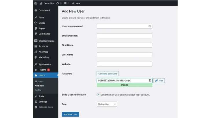 add new user in wordpress