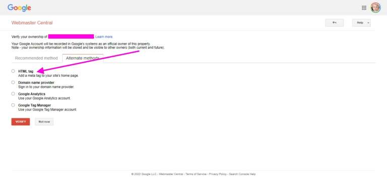 google search console verification