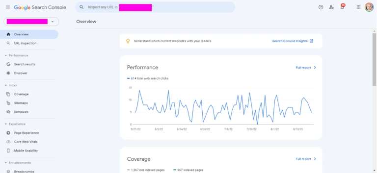 google search console dashboard