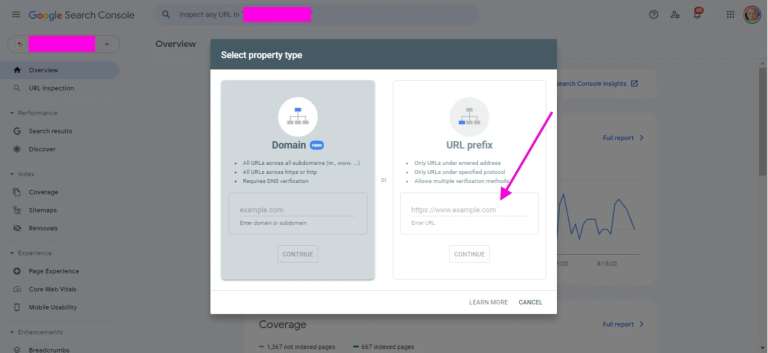 google search console add property url prefix