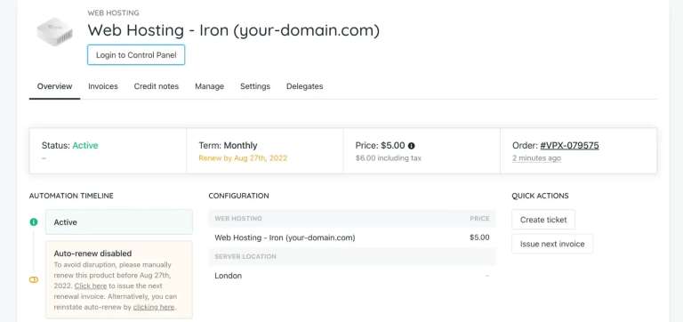 web hosting iron dashboard