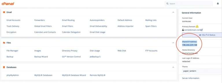 cPanel shared IP Address