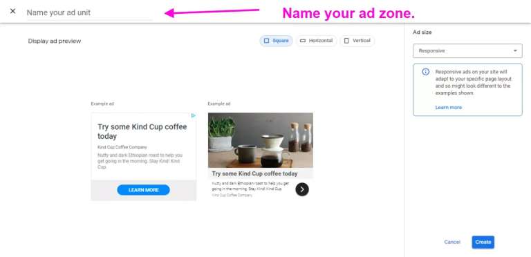 Name your ad zone