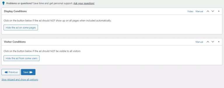 Adjust setting for specific visitors not to see the ad