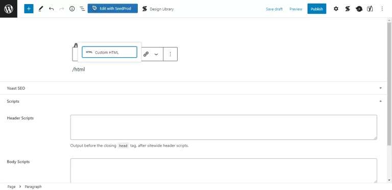 Type html in the block’s search box