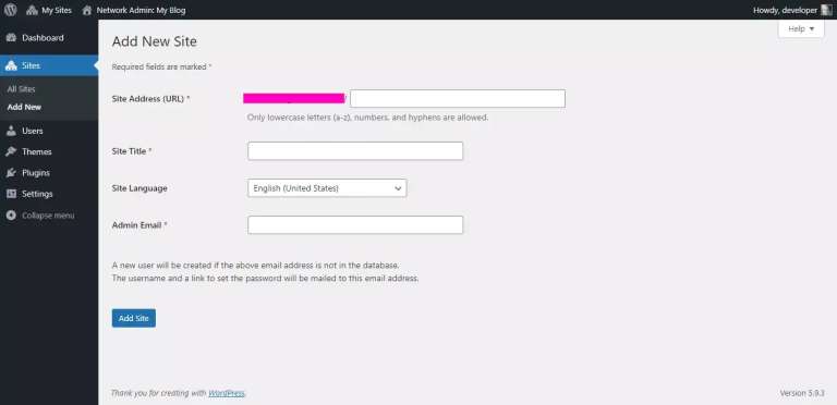 Fill out the site’s settings