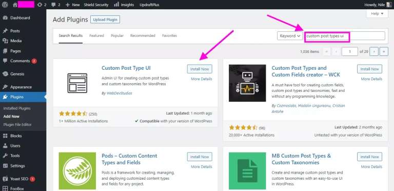 Install Custom Post Types UI plugin
