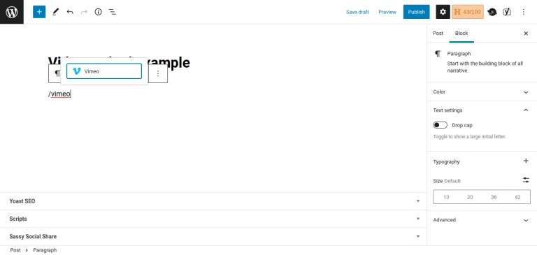Gutenberg Vimeo Embed Example