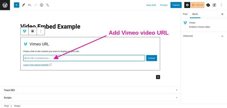Add the Vimeo video URL to the field
