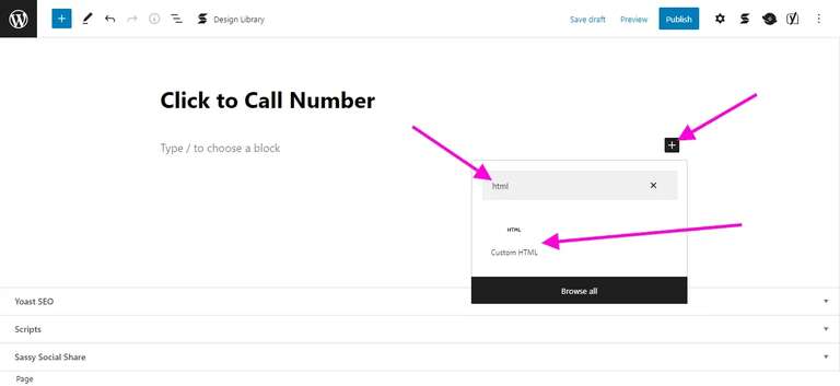 click to call add html block