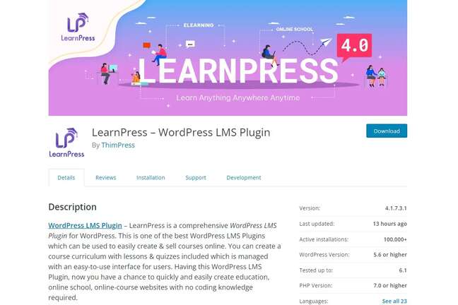 LearnPress Plugin dashboard