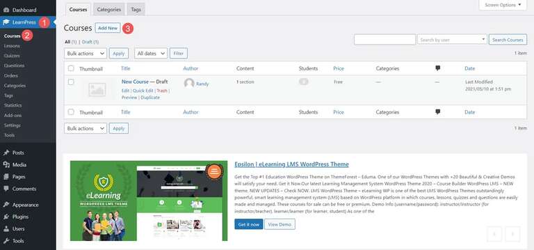 Create the Courses Lessons and Quizzes