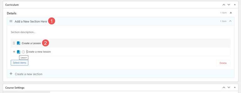 Create a new section