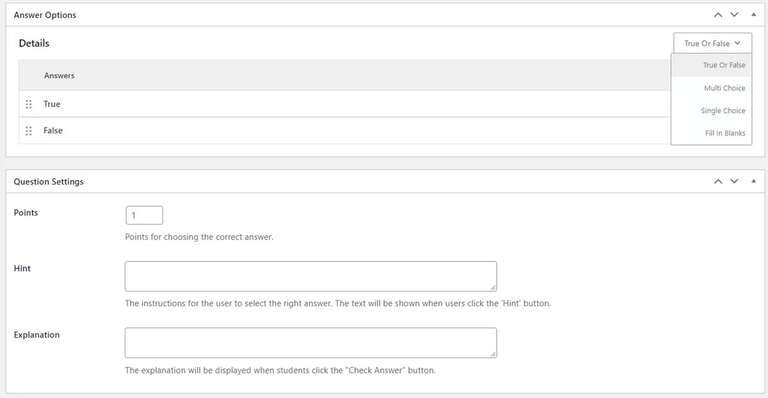 Quiz answer option
