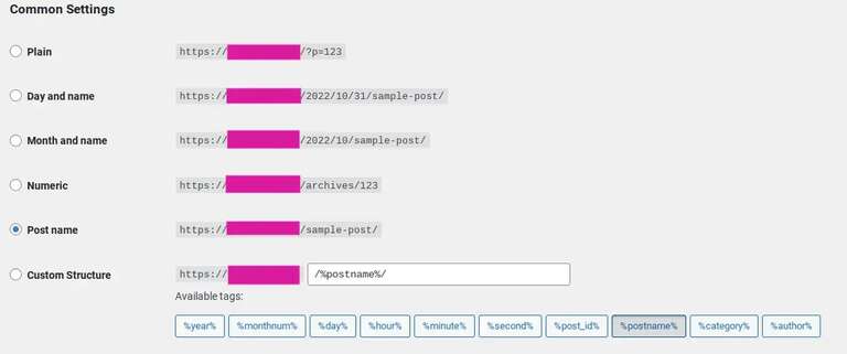 wordpress permalink settings