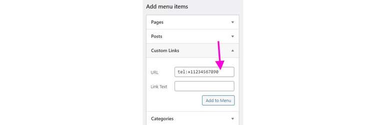 menus custom links add number url field