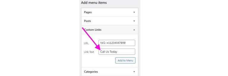 menus custom links add cta link field