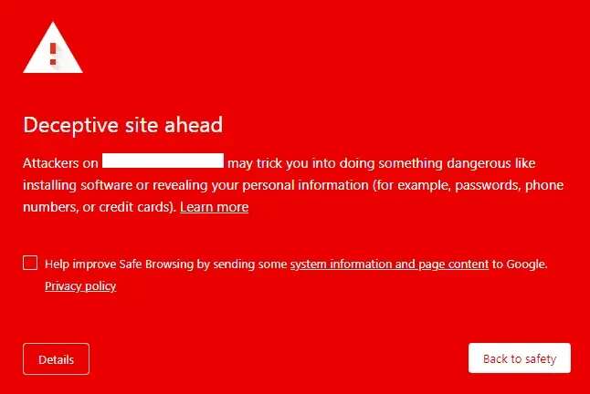 deceptive site google label