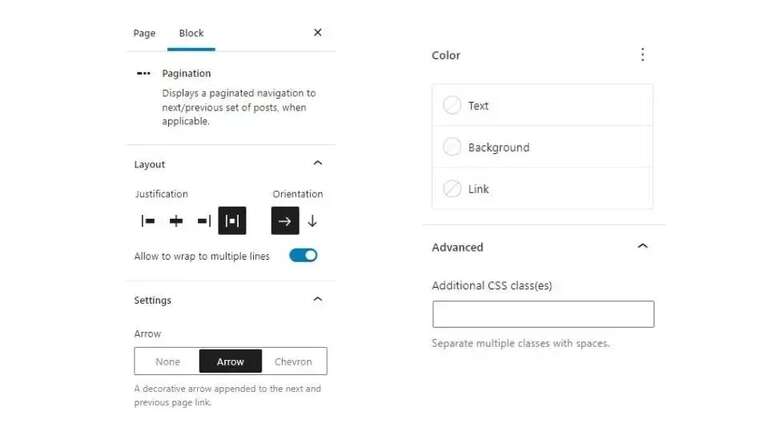 Pagination Block Settings