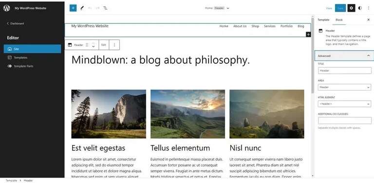 header adjustment in the Site Editor