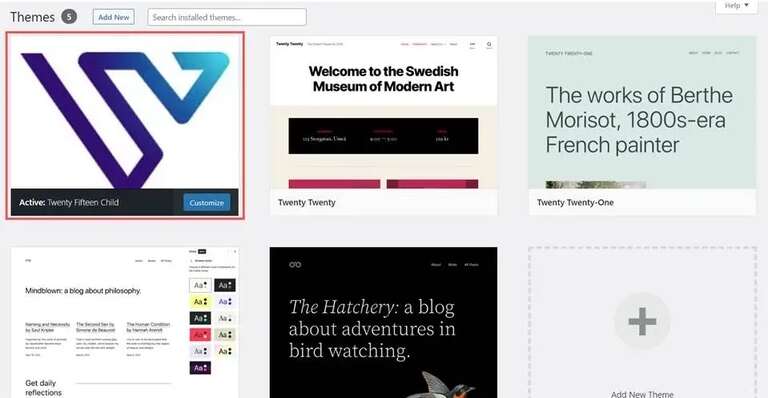 Install and activate WordPress child theme