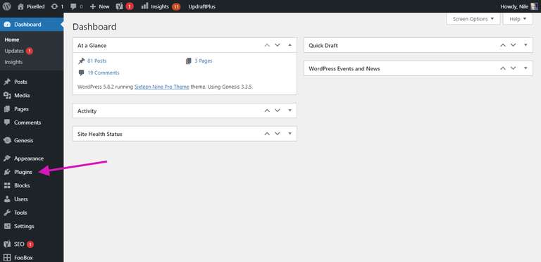 Plugins section of your WordPress dashboard