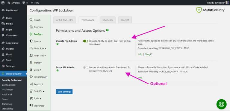 Shield Security-Disallow File Editing
