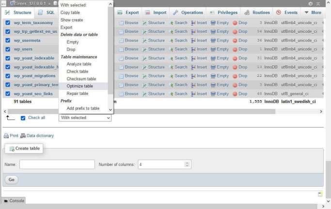 optimize database with phpmyadmin