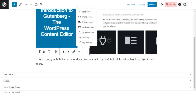 Adding Paragraphs in Gutenberg2
