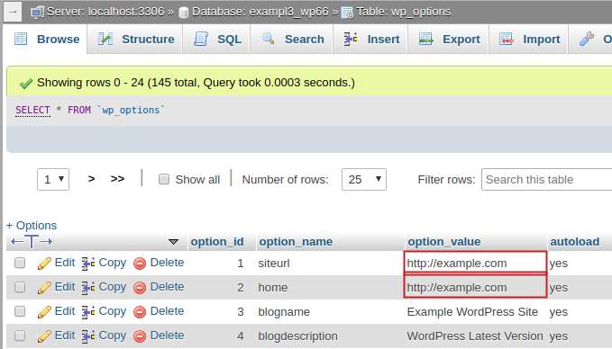 wp options new wp siteurl home