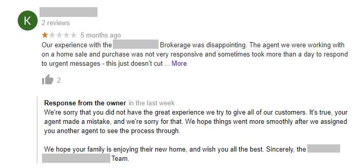Response to a negative financial services review