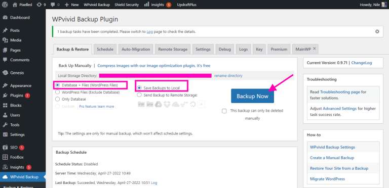 Create a backup of the database and files