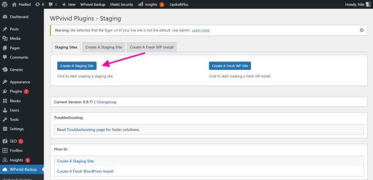 Create a Staging Site