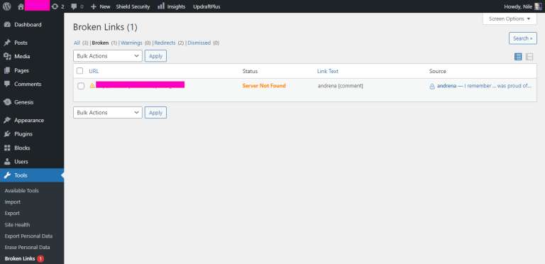 Broken Link Checker Plugin Scan Result