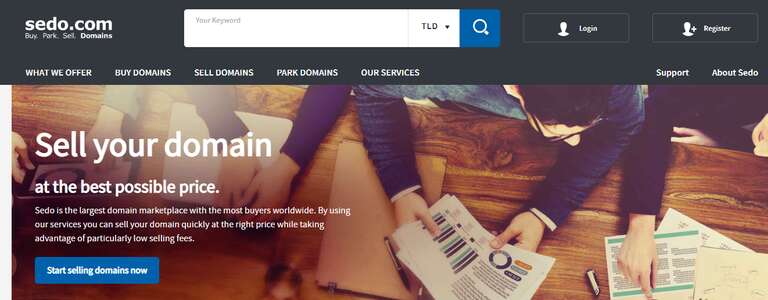 Sedo.com main page screenshot